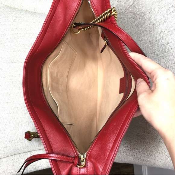 Gucci Red Gold Chevron Quilted Shoulder Bag - Picture 4 of 14